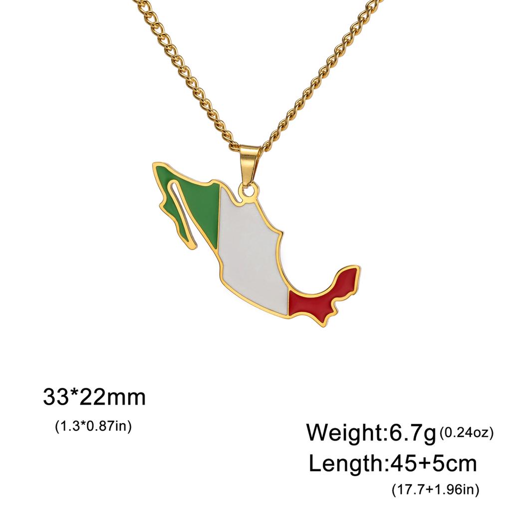 Drip Oil Mexico Map Necklace For Women Stainless Steel Gold Silver Color Charm Fashion Mexican Flag Pendant Jewelry Gift