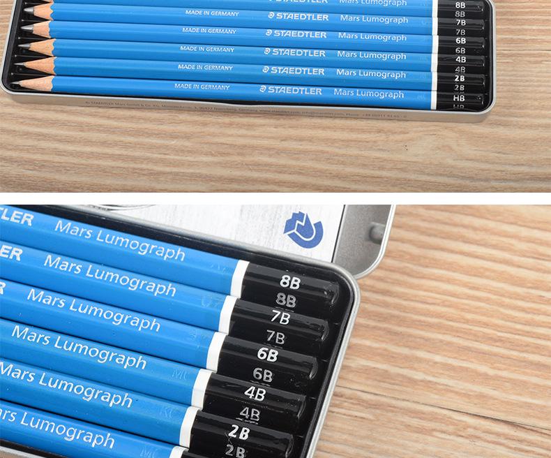 Staedtler 100 G6 Blue Barrel Sketching Pencil Set with Iron Box