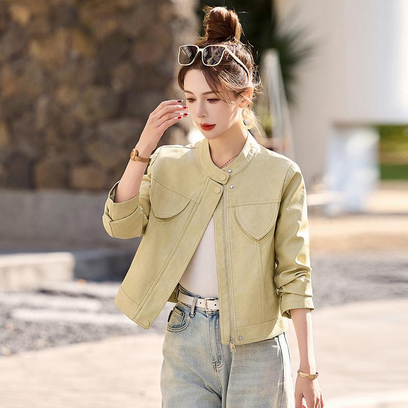 Женская бейсбольная куртка из натуральной кожи - Весна/Осень 2025, Овчина Хайнинг, Маленький размер, Короткое пальто.