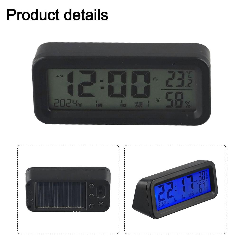 Car LCD Thermometer Clock - Digital Temperature Humidity Monitor with 3 Colors Display (Blue/Orange/Green)