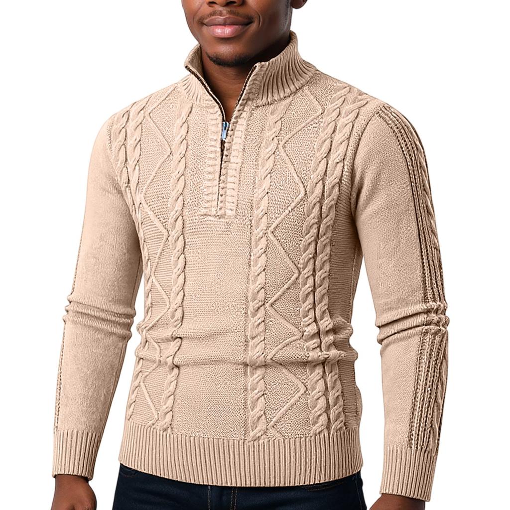 Мужской пуловер на молнии до половины, повседневная вязаная базовая рубашка