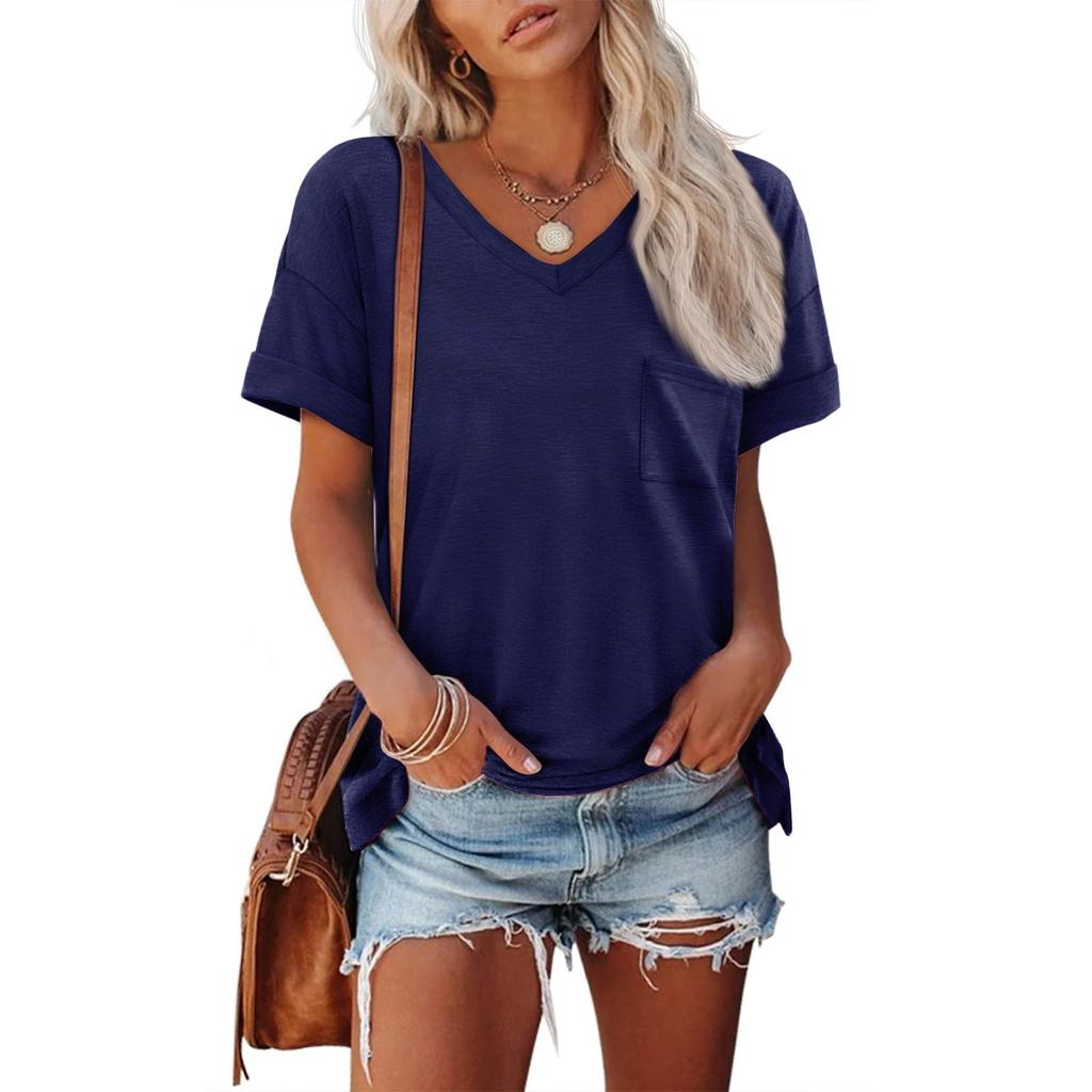 Womens T Shirts Short Sleeve V-Neck Shirts Cute Fit Summer Casual Tee Tops