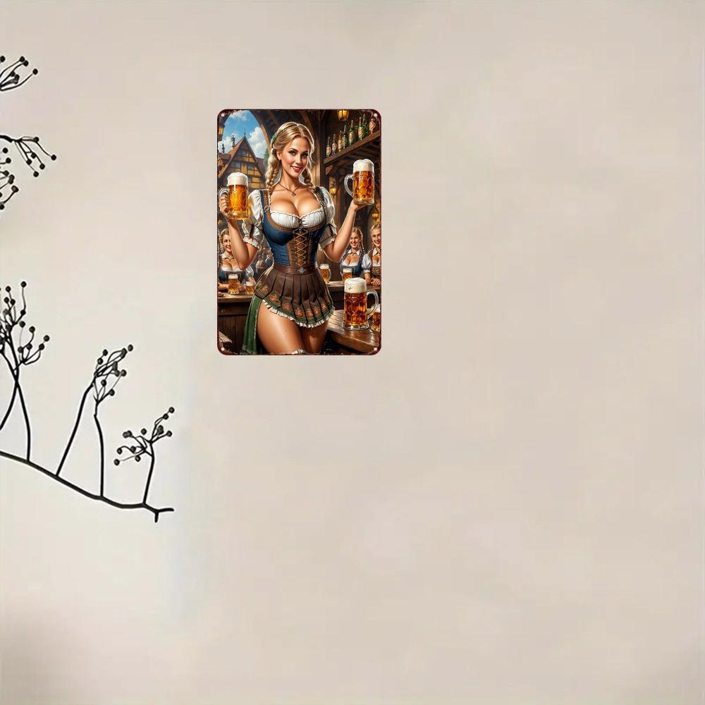 OktoberfestGirlMetalArt 1 шт. 2D Плоский Винтажный Металлический Знак Девушка Октоберфест 7,8x11,8" - Декор Немецкое Платье/Кружка Пива для Дома/Бара
