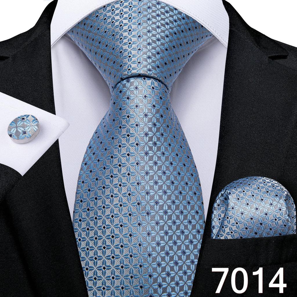 2025 Luxury Mens Necktie Set Business Tie Silk Hanky Cufflinks Set