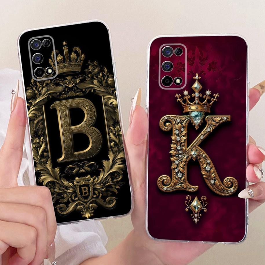 For Realme 7 5G Case Luxury Initial Letters Crown Soft Silicone Clear TPU Back Cover For Realme Narzo 30 Pro V5 Q2 5G Phone Case