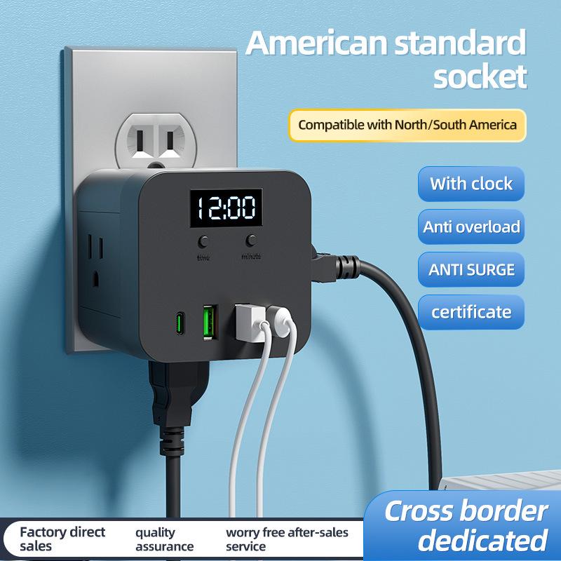 US Standard Socket USB Power Strip with Time Display - Canada Converter Cube