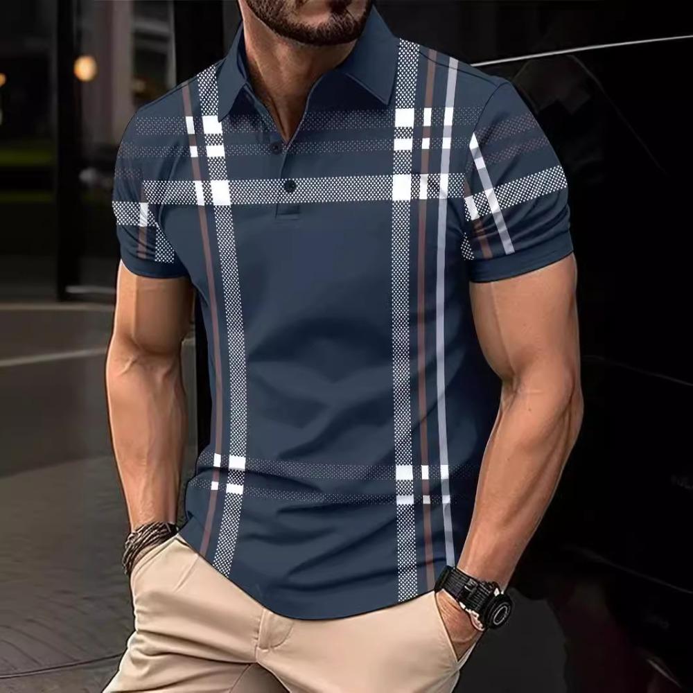 Men's Polo Shirt Short Sleeved Button Casual T-shirt