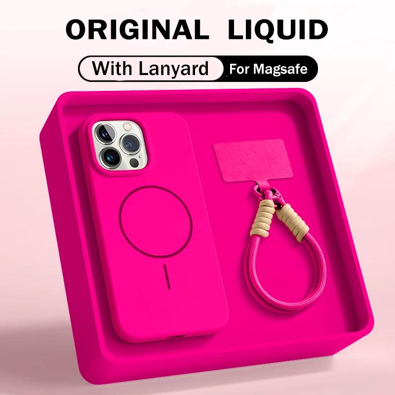 Liquid Silicone Lanyard Phone Case For For Iphone 17 17E 16 1 14 13 Pro Max For  Magnetic Strap Protector Back Cover