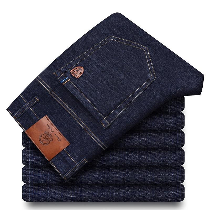 8 Types Of Blue And Black Autumn And Winter Men'S Jeans With Thick Fleece/Regular Optional Loose Straight Leg Casual Warm Outer Pants
