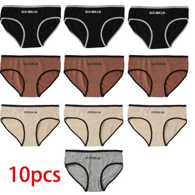 10 шт. Женские однотонные трусики, удобные брифы, модные кофейные черные трусы L-3XL