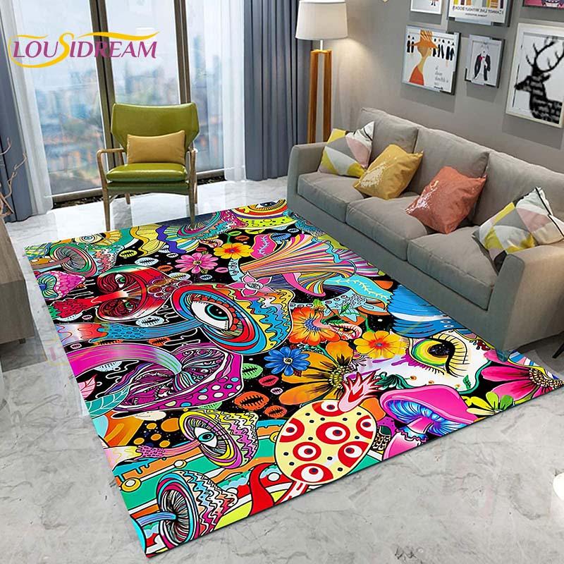 3D звездный ботанический солнце лунный коврик с грибами цветочный хиппи ковер с фазой Луны для эстетической спальни гостиной винтажный игровой коврик