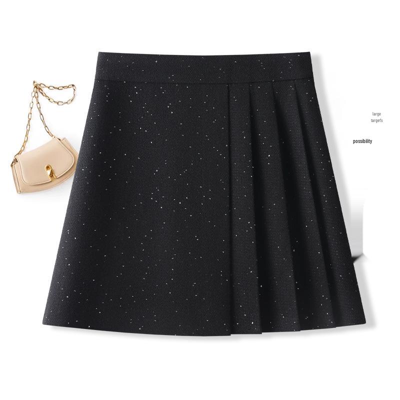 Autumn 2025 Women's High Waist Woolen Midi A-line Bodycon Pleated Skirt