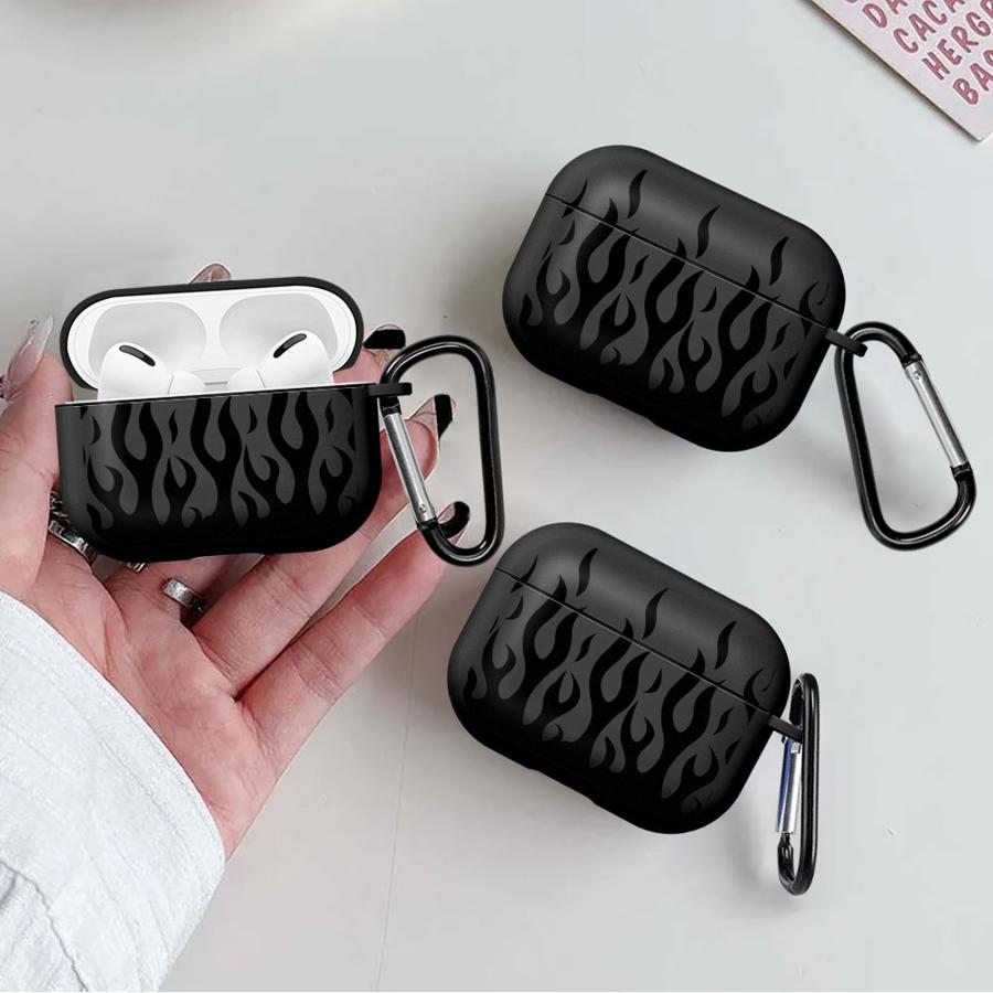 Чехол для наушников Cover Case Для Airpods Pro3 Pro2 4 Pro 1 2 3 Модный Черное Пламя