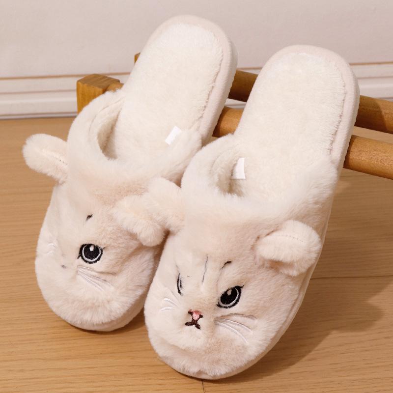 Модные женские хлопковые тапочки, мультяшные кошачьи, парные, нескользящие, теплые, домашние тапочки для помещений, плюшевые, пушистые, 2025, зимние, удобные тапочки для пола