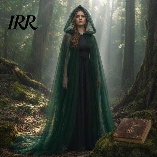 Hooded Mesh Cloak for Adults, 2 Layer Sheer Tulle Cape, Halloween Gothic Witch Queen Cosplay Costume Renaissance Accessories Grim Reaper