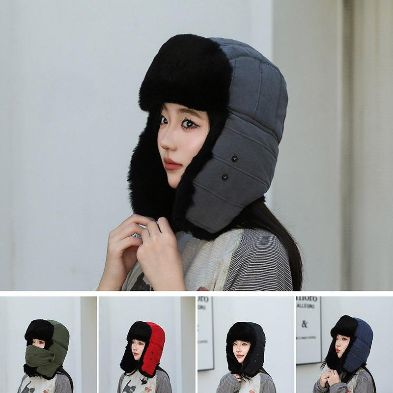Шапка Мужская зимняя из натурального кроличьего меха, ветрозащитная, женская, модная, для велоспорта, теплая, флисовая, утолщенная, хлопковая шапка