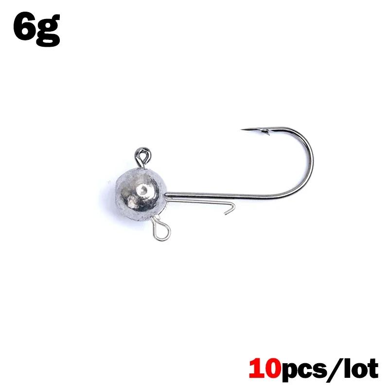 1 OUTKIT 10pcs Double Ring Head Jigs Hook Round Ball Jig Head Hook DIY Weedless Long Shank Secondary Hooks For Soft Worm Fishing