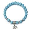 Ethnic Women Elephant Charm Faux Turquoise Beaded Bracelet Elastic Bangle Gift