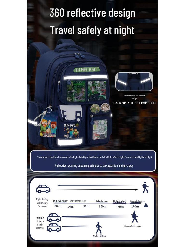 Minecraft School Backpack for Boys, Grades 3-6: Large Capacity, Lightweight, Reduces Burden