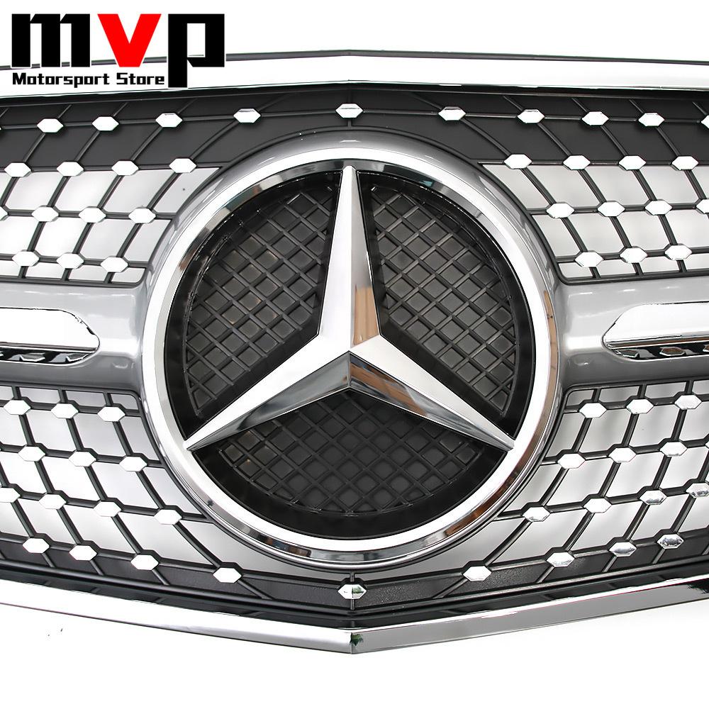 FCM5 Silver Diamonds Style Upper Grille With OE Style Emblem Logo Badge For Mercedes Benz E-Class W212 2009-2013 E300 E350 E500 E550