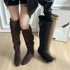 Женские ботфорты обувь осень четыре сезона 2025 новый толстый каблук высокие сапоги острый носок модные западные ковбойские сапоги