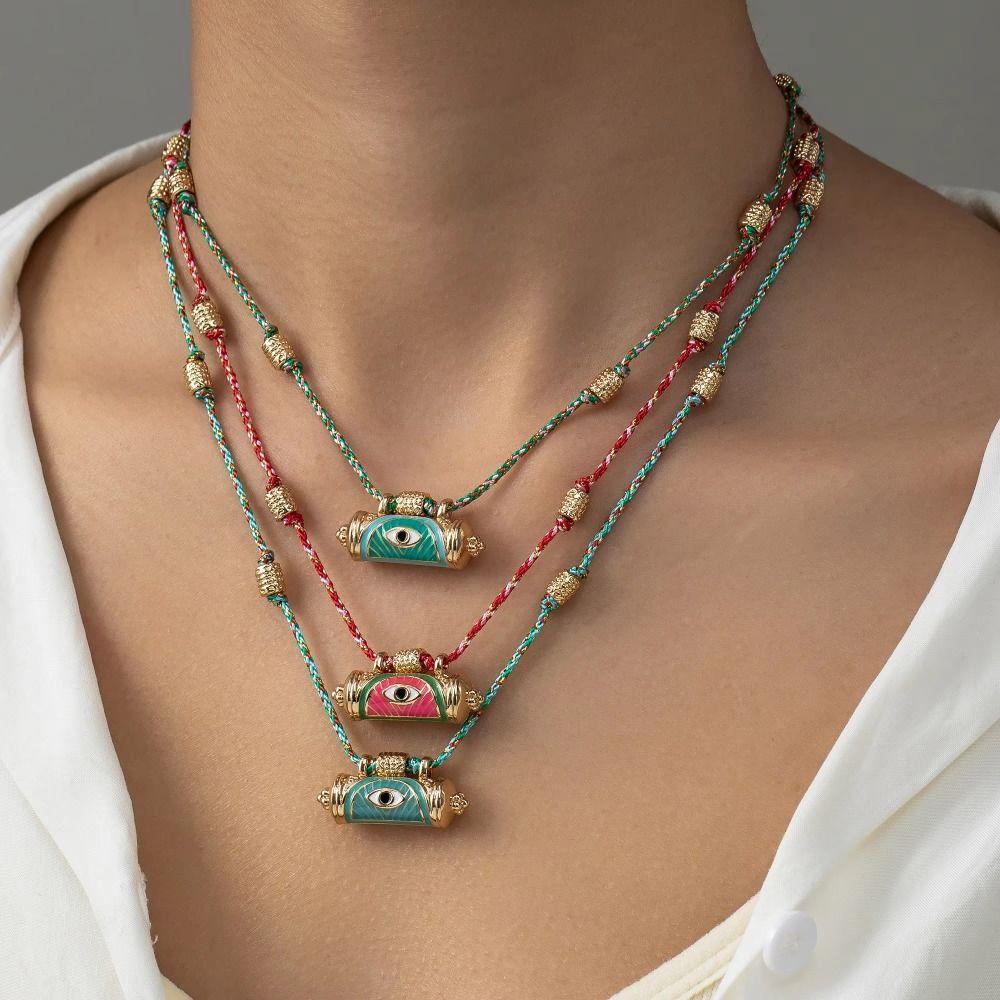 Weave Metal Chain Necklace Beads Punk Gothic Necklace Retro Devil's Eye Necklace Women  Gifts