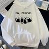 Американский Винтаж 2025 Осень Зима Женские Худи EW PEOPLE Принт Буквы Топ Смешной Харадзюку Мультяшный Черный Кот Узор Одежда