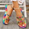 Fashion Women's Shoes 2024 Summer Fashion Color Block Women's Slippers Open Toe Flat Bottom Rhinestone Decorated Women's Beach Shoes