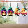 Colorful Dusk Sunset Coconut Tree Artificial Leather Earrings for Women Reversible Pattern Lightweight Teardrop Earrings
