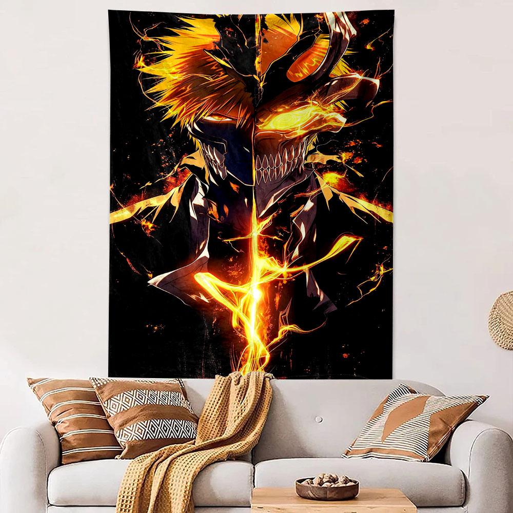 "Fiery Skull Fusion Anime Art Tapestry" Patterned tapestry home decor, suitable for bedroom and living room, gift
