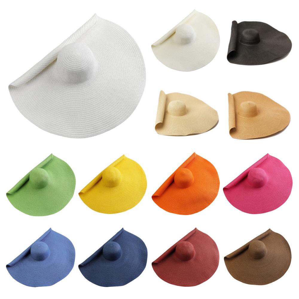 Boho Style 70cm Wide Brim Sun Hat Sunscreen Summer Beach Sun Hat Diameter Large Straw Hat  Outdoor