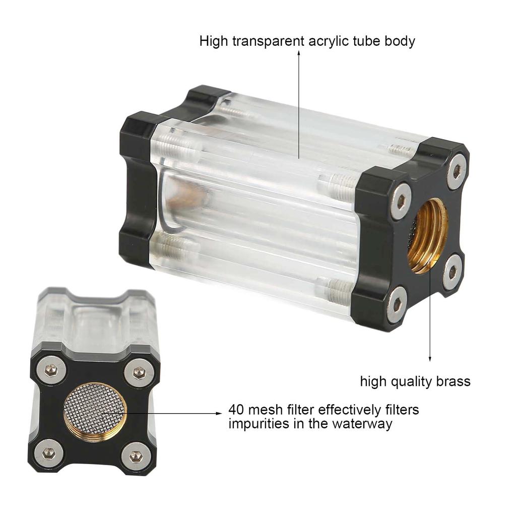 Water Cooling System Filter 40 Mesh Single Sided Filter Computer Water Cooling System Brass Acrylic G1Celsius4 Thread Liquid Filter