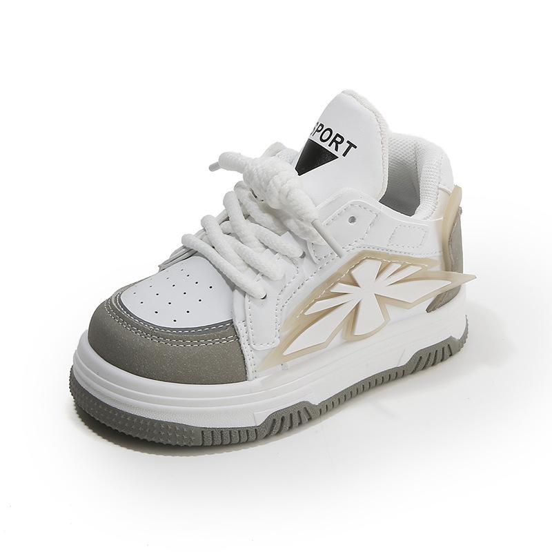 Детская спортивная обувь 2025 весна и осень повседневные кеды для мальчиков высокие кроссовки для девочек маленькие белые туфли мягкая подошва детские туфли-хлебцы одинарные