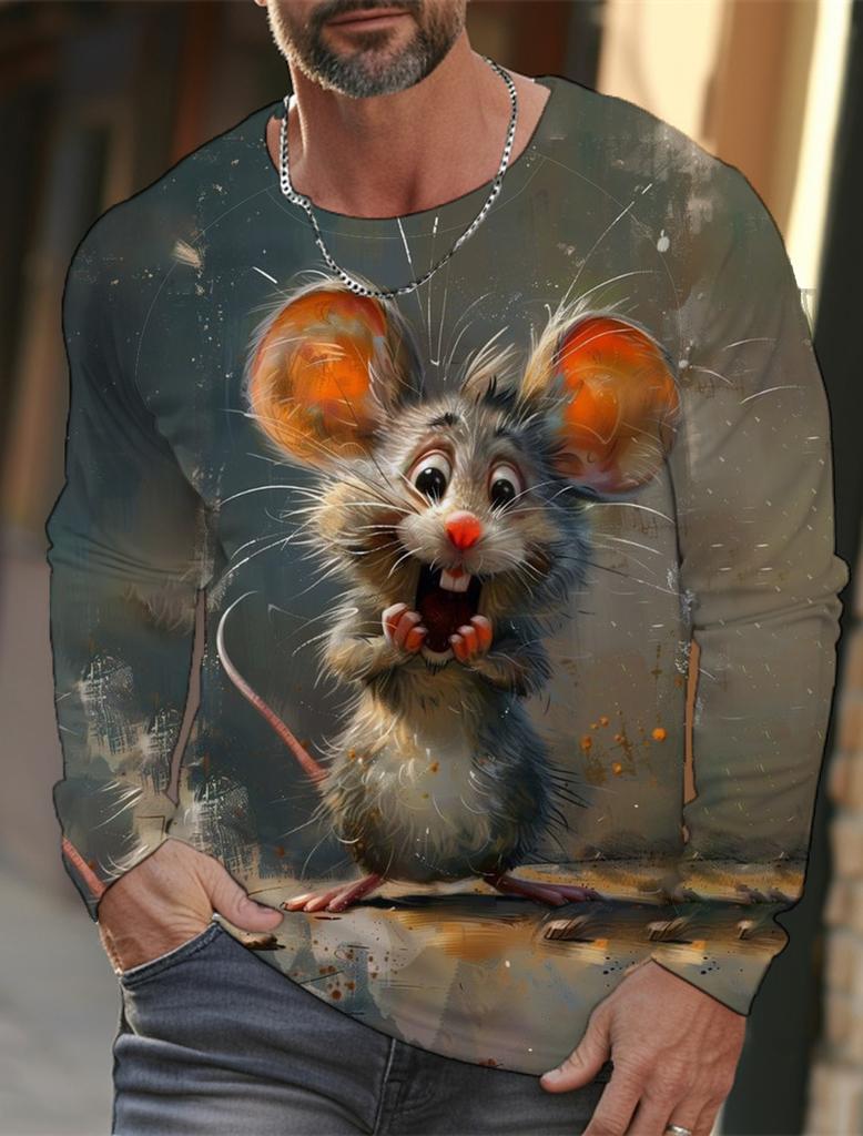 Funny 3D Animal Print Mens T Shirt Hip Hop Trend Harajuku Street Clothes Autumn Loose Top Fashion Cotton Long Sleeve T-shirt Men