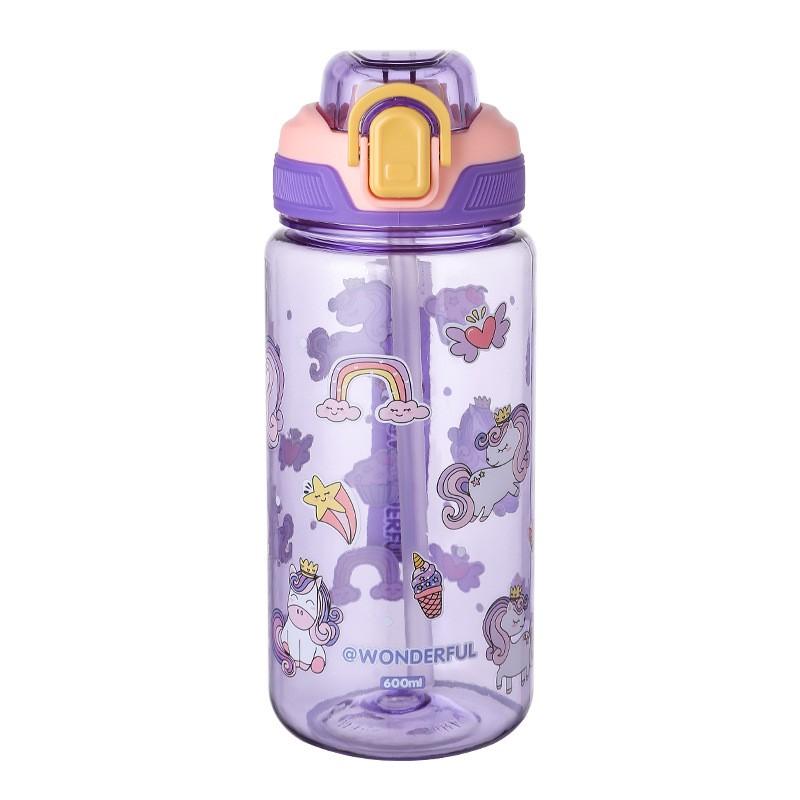 600ml Dinosaur Water Bottle For Kids Water Sippy Cup With Silicone Straw Leakproof Plastic Water Bottles Summer Kids Water Cup