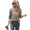 Женские леопардовые свитера с кружевной отделкой, с круглым вырезом, с длинным рукавом, вязаные пуловеры, модный свитер с гепардовым принтом, осенняя верхняя одежда