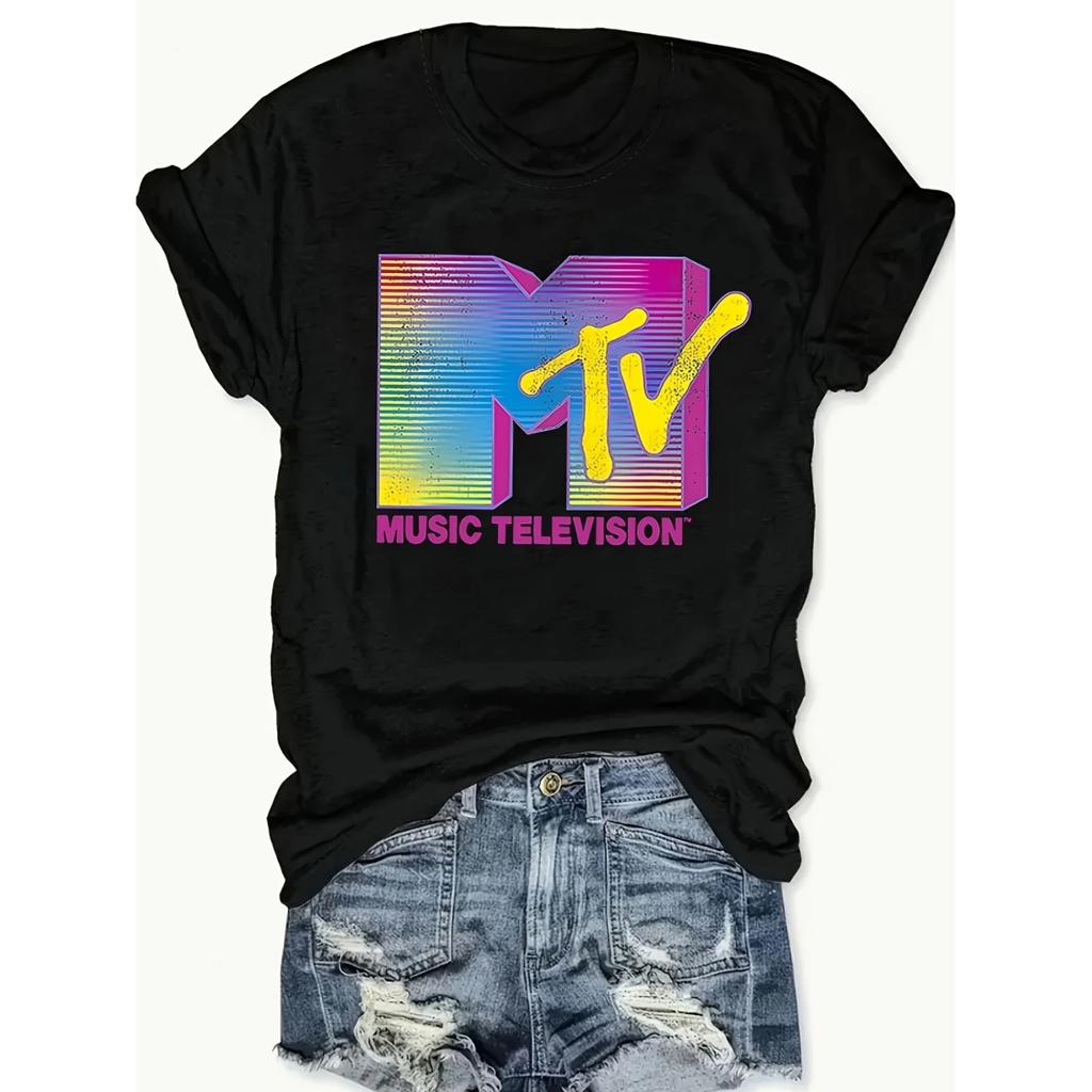 Ретро женская футболка с графическим принтом MTV, мягкая, повседневного кроя, можно стирать в машине, весна-лето