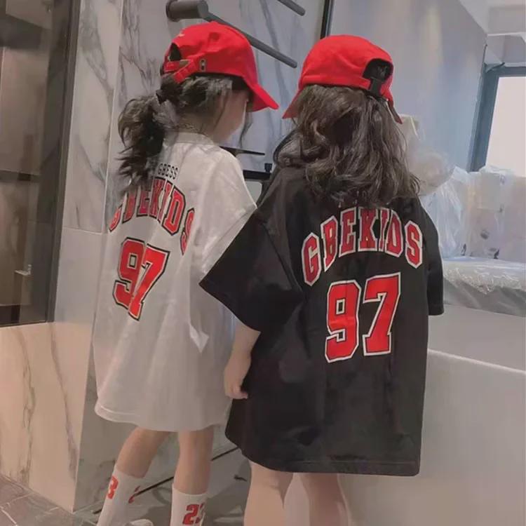 Trendy Girls' Mid-Length Summer Dress & Basketball T-Shirt Set, Loose Fit, Short-Sleeved for Older Kids