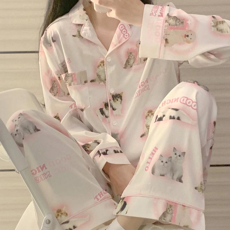 Ice Silk Pajamas Female Cute Wind Bear Summer High-End Cartoon Short-Sleeved Trousers Loungewear
