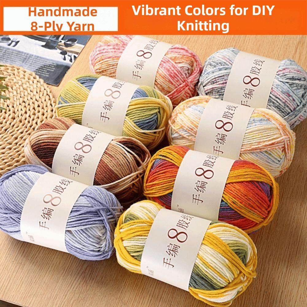 8 Strands Hand Knitting Yarn DIY Multi-Color 8-Ply Crochet Yarn Rainbow Segment Coarse Yarn Hand-Dyed Yarn Crochet Projects