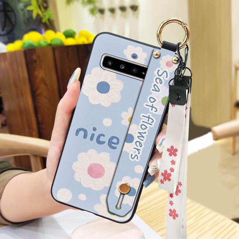 Phone Holder Oil Painting Phone Case For Samsung Galaxy S10 5G/SM-G977N Fashion Design Lanyard Silicone Shockproof Ring