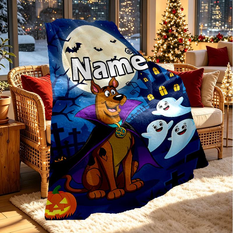 Custom Name Personalized Scooby Print Blanket, Home Decor, Bedroom, Sofa, Camping, Couch, Gifts for Birthday Christmas