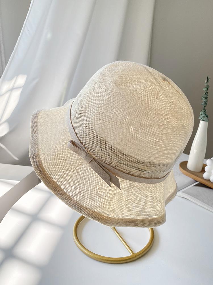Sun hat elegant bow fungus edge sweet bucket hat breathable cotton and linen sun hat big brim sun hat tide