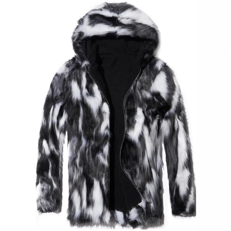 Мужская зимняя куртка из искусственного меха с капюшоном, на молнии, с tie-dye, пушистая, теплая