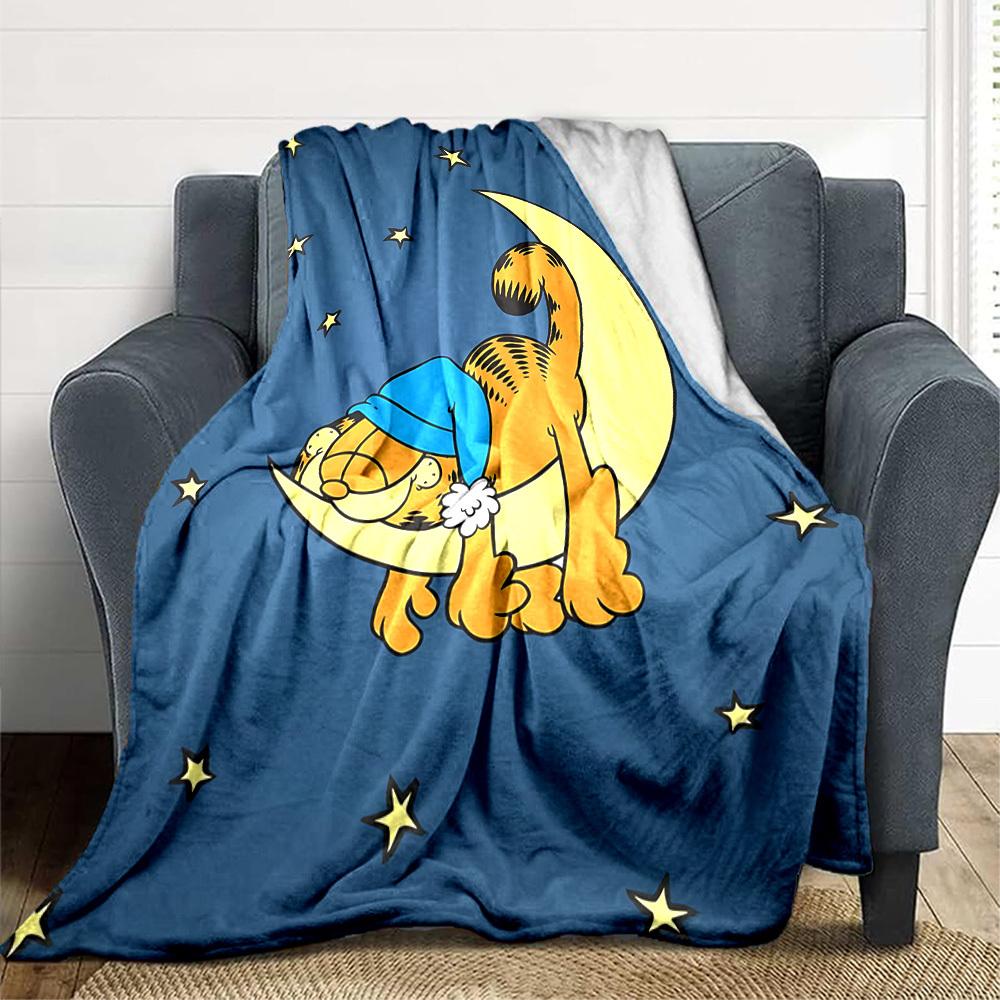 1pc Garfield Cat Flannel Throw Blanket HD Printed Lightweight Soft Warm All Season Blanket for Sofa, Bed, Travel, Camping Machine Washable