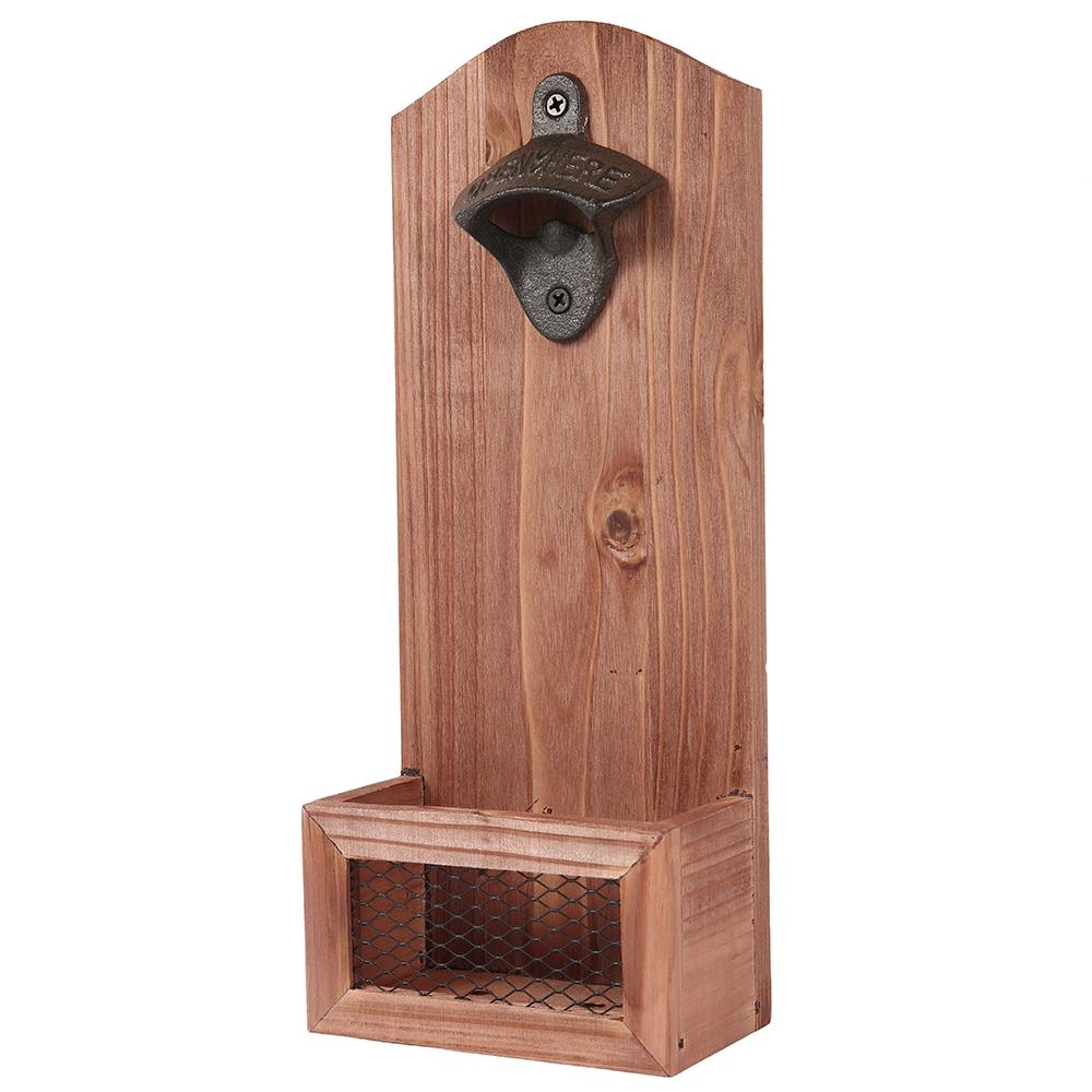 Настенная открывалка для пивных бутылок Деревянная открывалка для содовых, пивных и винных бутылок Винтажная открывалка для бутылок с уловителем крышек для кухни, вечеринки, бара