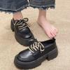 Thick Heel Thick Sole Heightened Lace-up Small Leather Shoes for Women's Spring and Autumn New Models Plus Versatile Retro Single Shoes