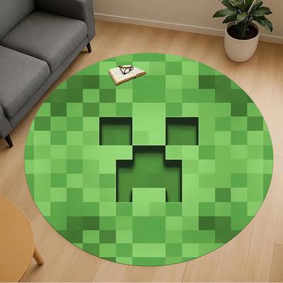 1 шт. Коврик для стула Круглый ковер Зональный ковер My World pixel game Creeper - Нескользящий, Коврик для пола для офиса, спальни, домашний декор Рождественский подарок p0811169