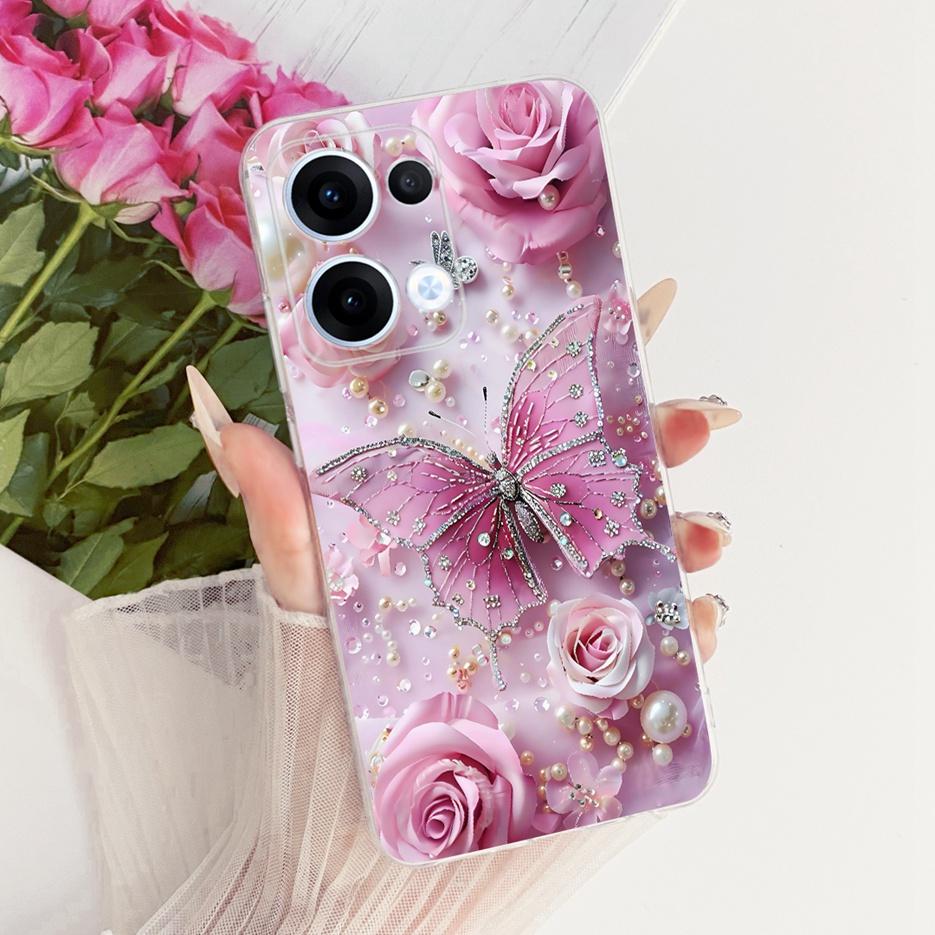 For Oppo Reno13 Pro Case CPH2697 Luxury Flowers Butterfly Painted Cover Soft Slim Phone Case For Oppo Reno 13 Pro Reno13 5G Bags