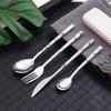 Нержавеющая сталь Высококлассная столовая посуда Мраморная ручка Серебряная десертная столовая ложка Западный нож для стейка Вилка Кухонные столовые приборы Посуда